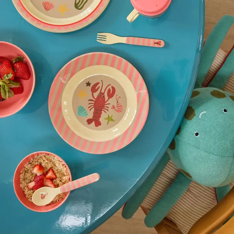 Rice Kids Melamine Spoon and Fork - Coral Ocean