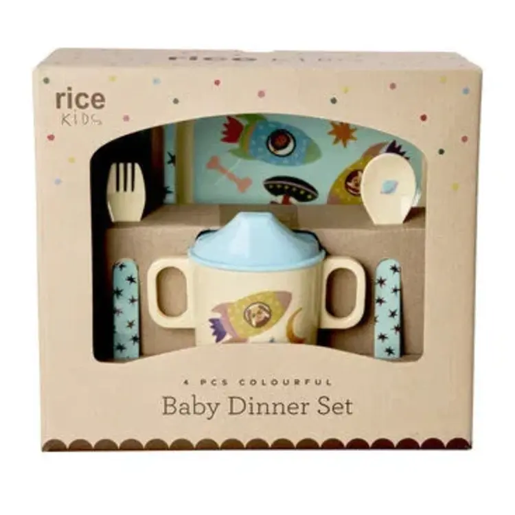 Rice Melamine Baby Dinner Set - Dogs in Space