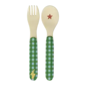 Rice Melamine Spoon and Fork - Hero Green
