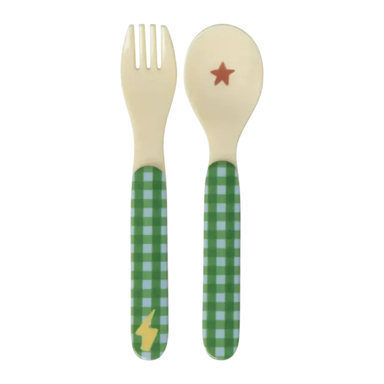 Rice Melamine Spoon and Fork - Hero Green