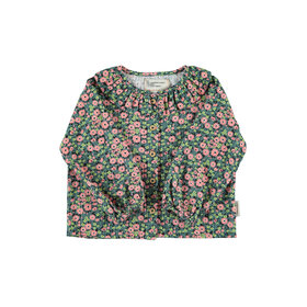 Piupiuchick Blouse w/ round collar - green w/ multicolor flowers