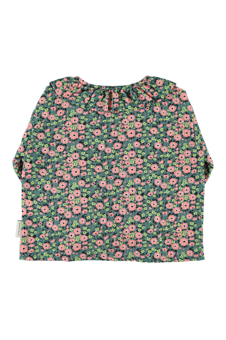 Piupiuchick Blouse w/ round collar - green w/ multicolor flowers