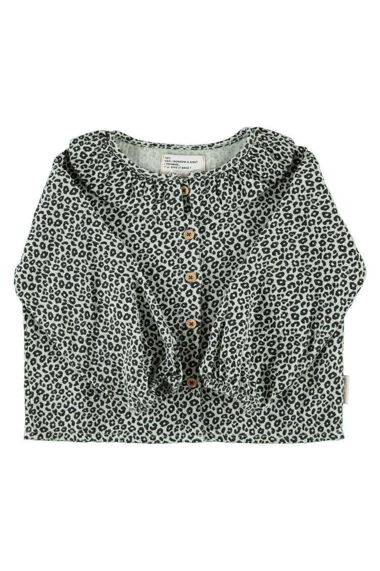 Piupiuchick Blouse w/ round collar - mint green w/ animal print