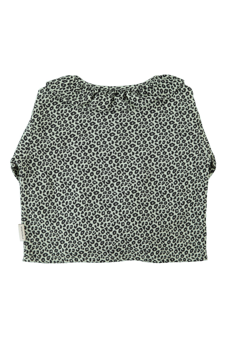 Piupiuchick Blouse w/ round collar - mint green w/ animal print