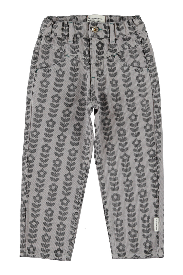 Piupiuchick Mom fit trousers - grey w/ black flowers