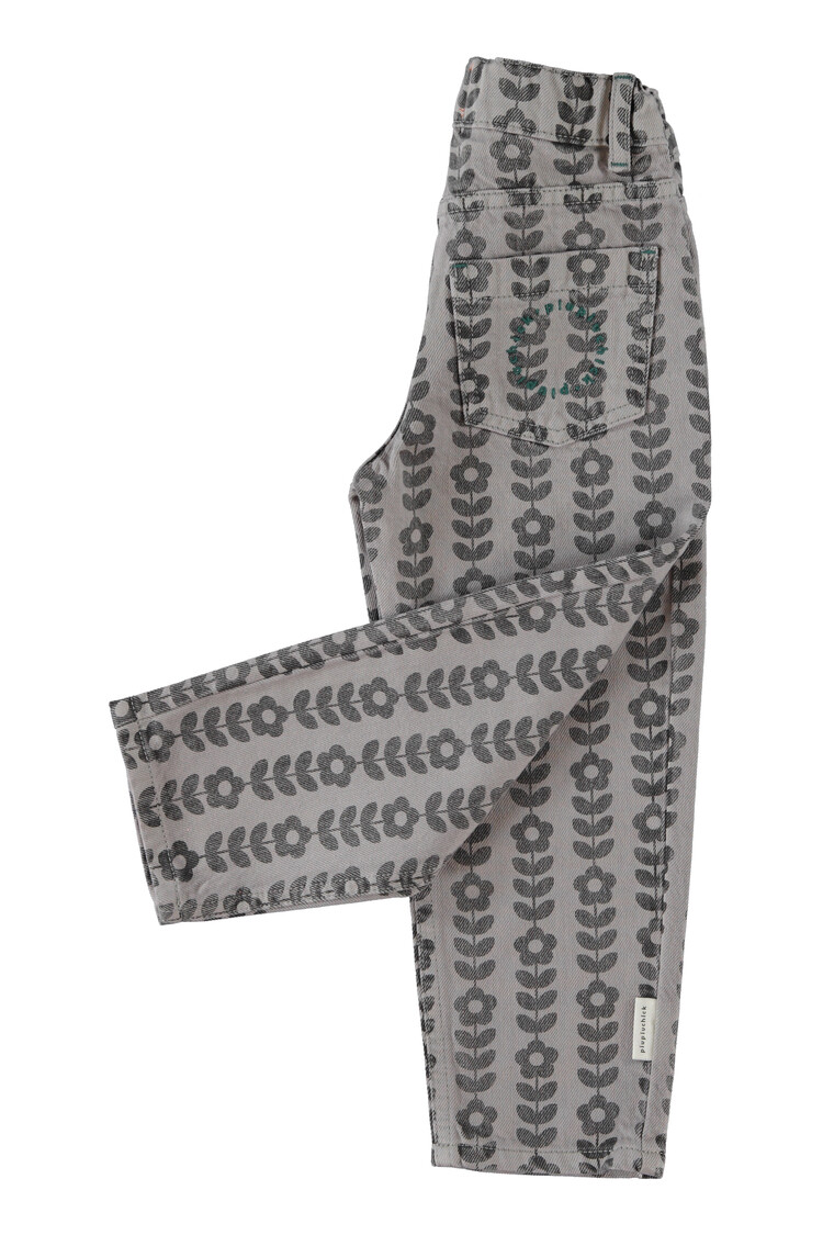 Piupiuchick Mom fit trousers - grey w/ black flowers