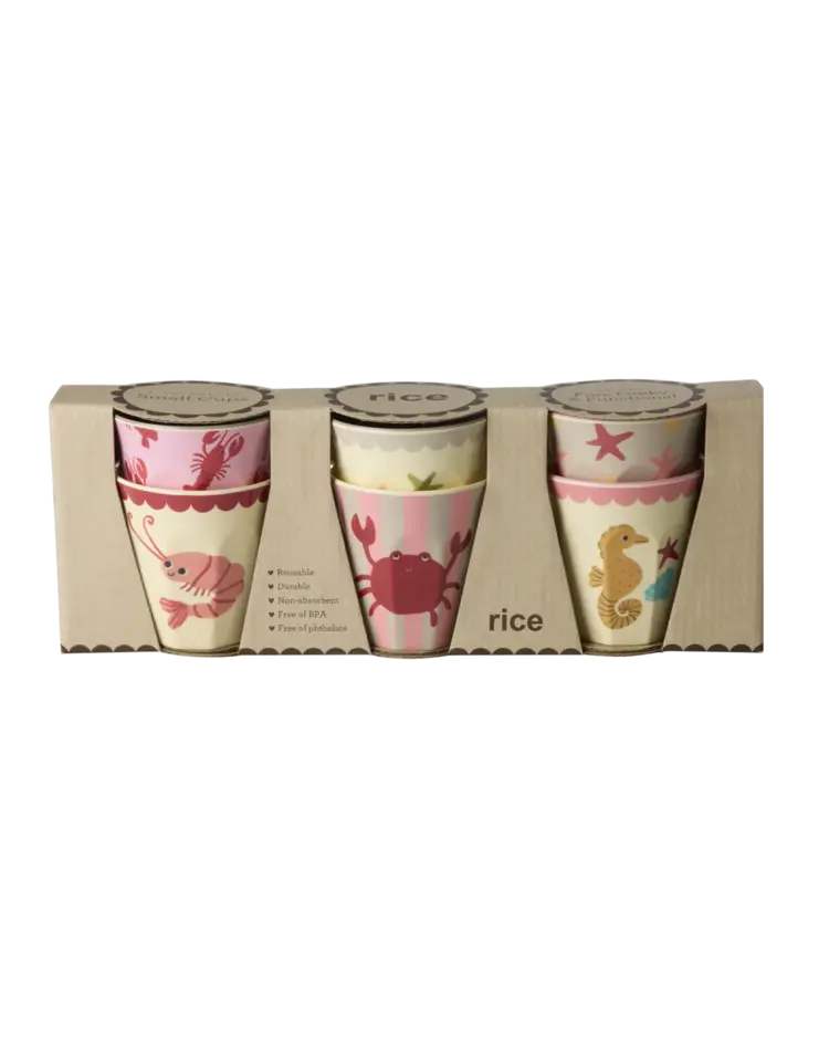 Rice Melamine cup - Pink Ocean Prints - Small - 6 Pack