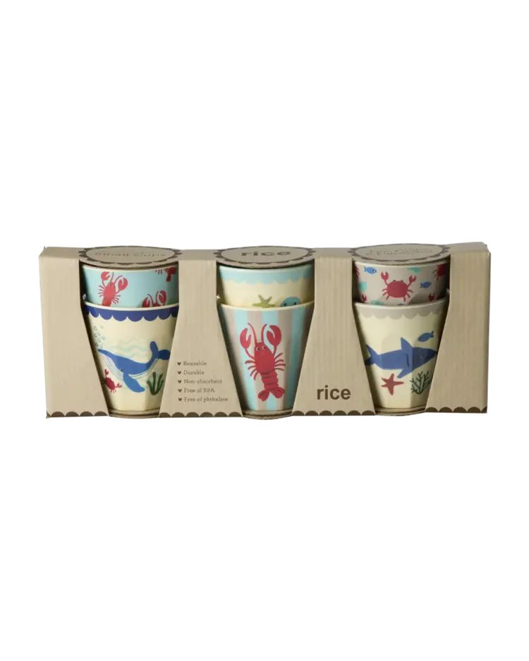 Rice Melamine cup - Blue Ocean Prints - Small - 6 Pack