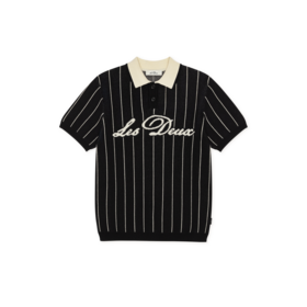 Les Deux Pinstripe Knitted Polo - Black