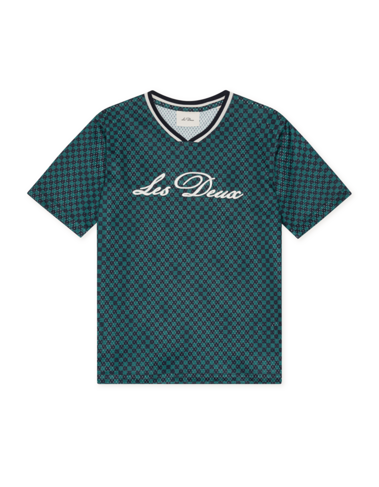 Les Deux Check Mesh T-Shirt - Mediterranea Green