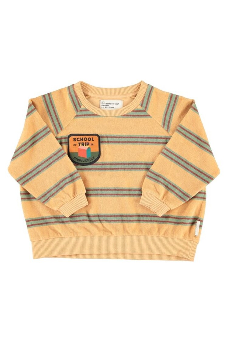 Piupiuchick Terry Cotton Sweatshirt - Sand w/ double stripes