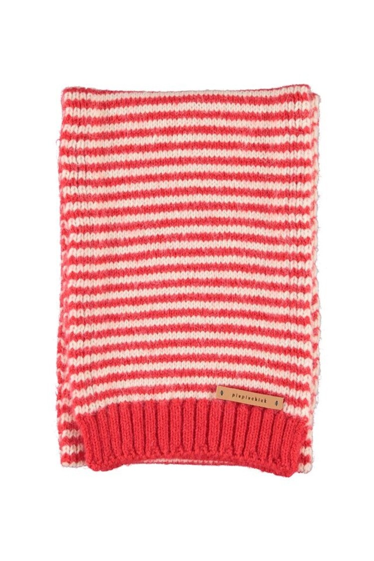 Piupiuchick Knitted Scarf - ecru & red stripes