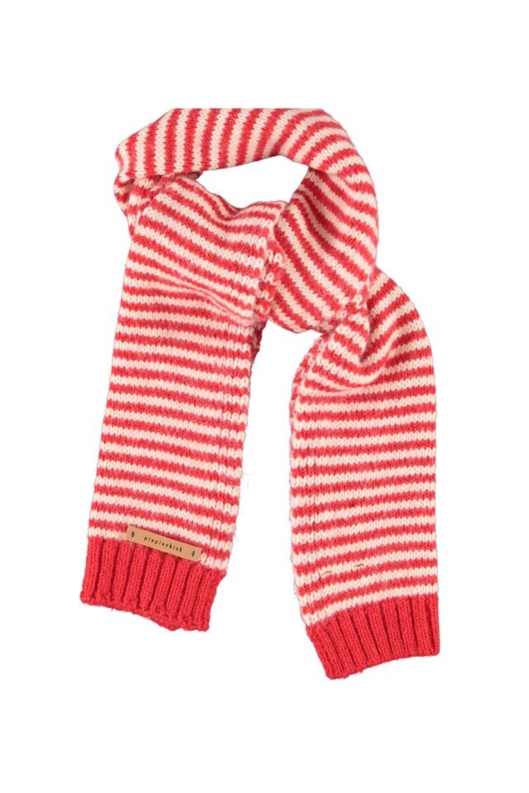 Piupiuchick Knitted Scarf - ecru & red stripes