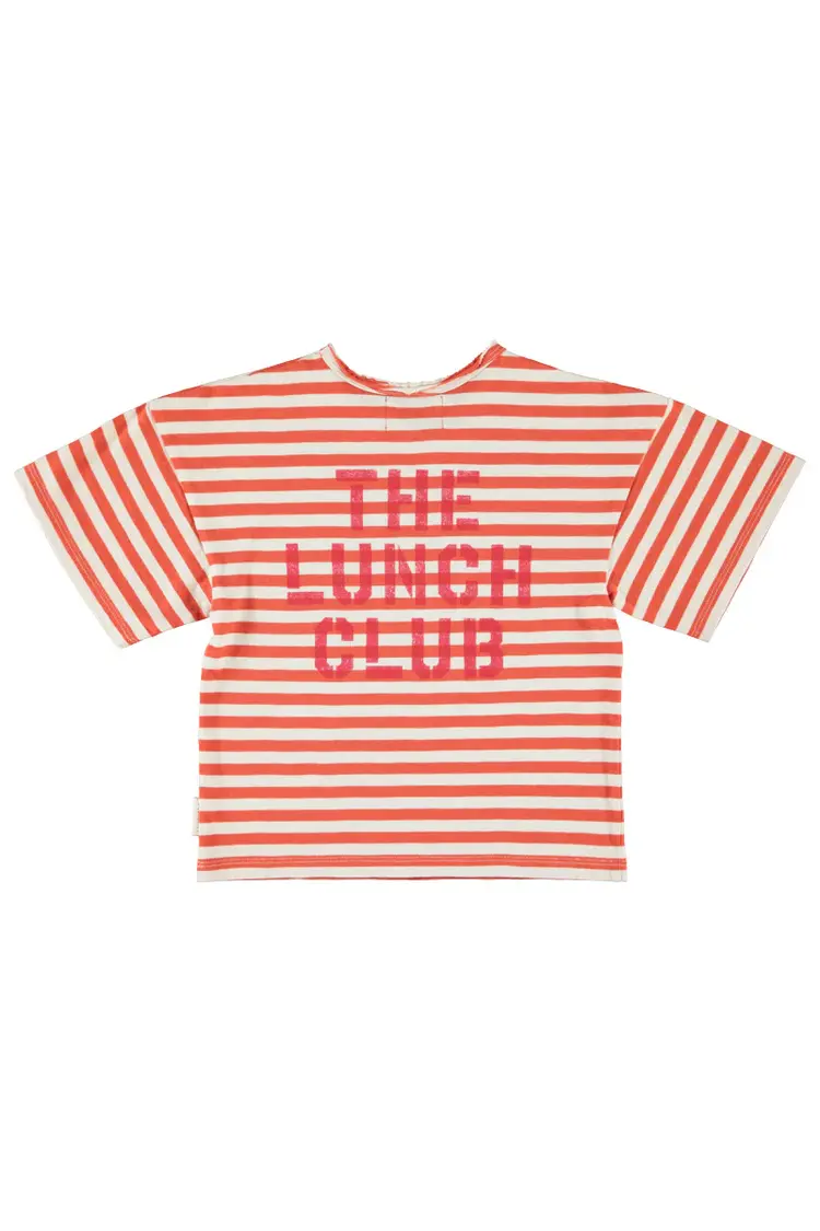 Piupiuchick Oversize T-Shirt - Red & Ecru Stripes w/ apple print