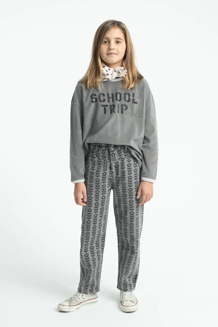 Piupiuchick Mom fit trousers - grey w/ black flowers