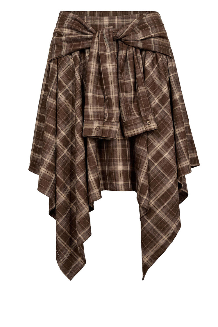 Co'Couture Dagny Check Tie Skirt - Brown