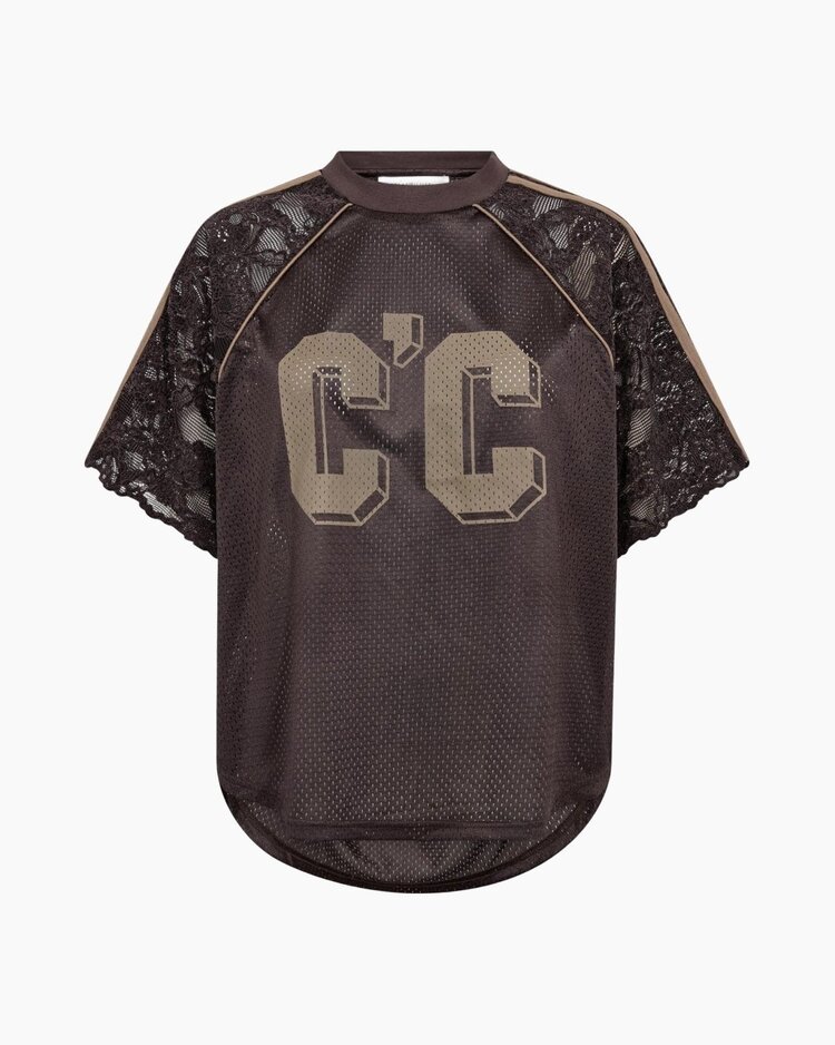 Co'Couture Trey Logo Lace Top - Dark Brown