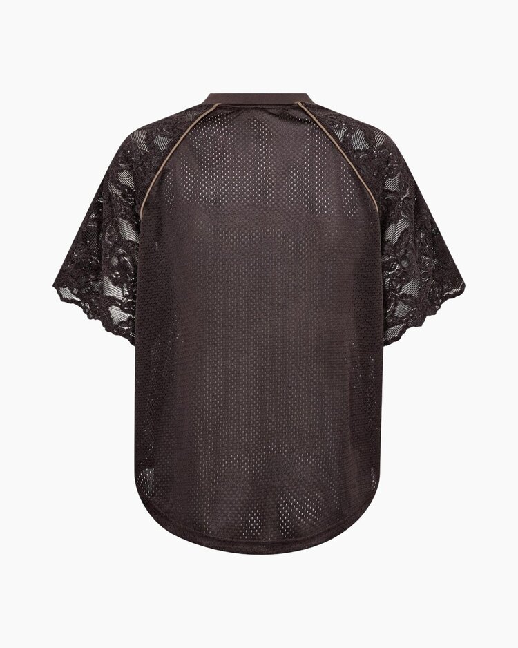 Co'Couture Trey Logo Lace Top - Dark Brown