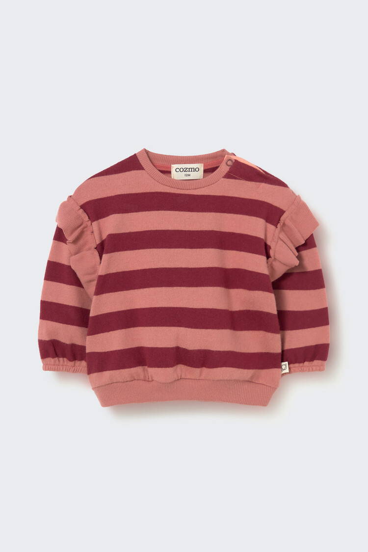 Cozmo Baby Ruffle Sweater Denia - Burgundy Rose Striped