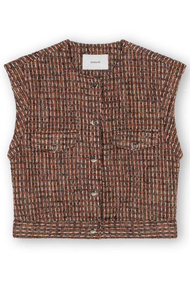 Homage Fitted Tweed Vest - Multi Brown