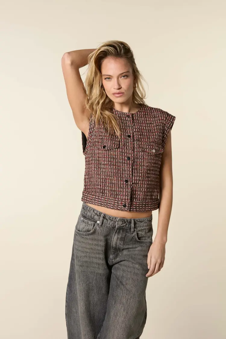 Homage Fitted Tweed Vest - Multi Brown
