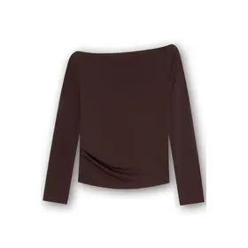 Homage Off Shoulder Top With Pleats - Brown