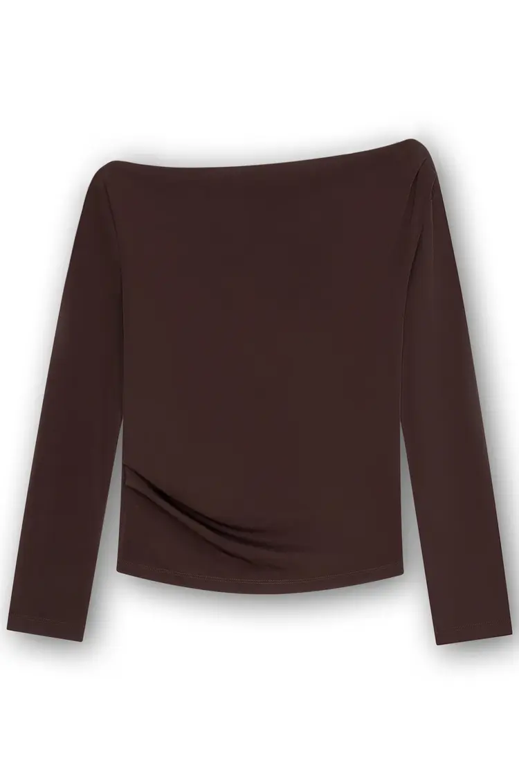 Homage Off Shoulder Top With Pleats - Brown