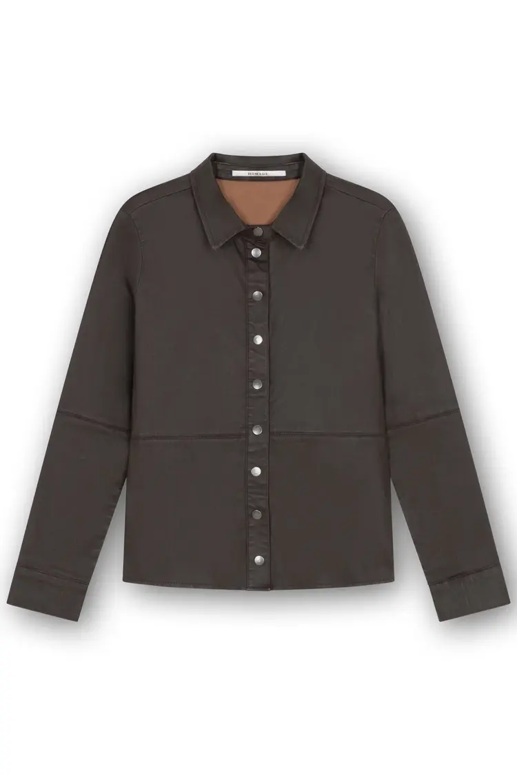 Homage Fitted Blouse With Leather Coating - Brown Coasted