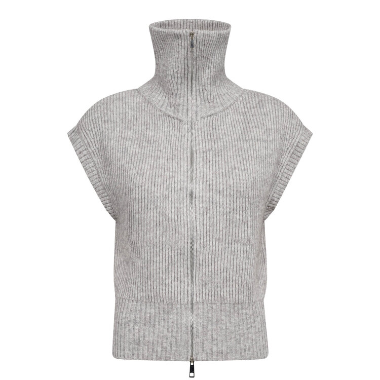 Co'Couture Row Zip Knit Vest - Grey Melange