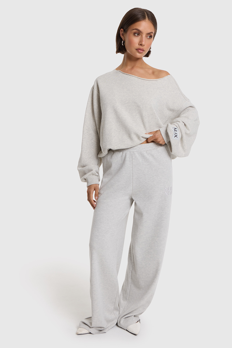 Alix the label Knitted Wide Leg Pants - Light Grey Melange
