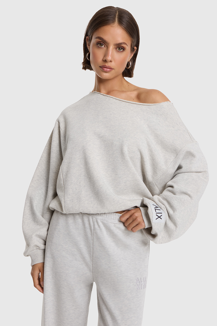 Alix the label Knitted Badwing Sweater - Light Grey Melange