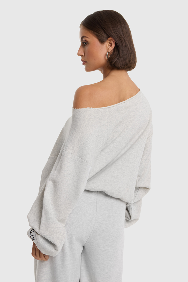 Alix the label Knitted Badwing Sweater - Light Grey Melange