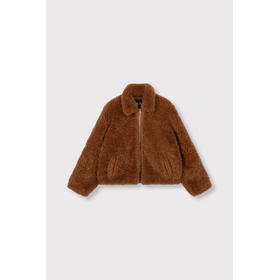Alix the label Woven Curly Faux Fur Coat - Cognac