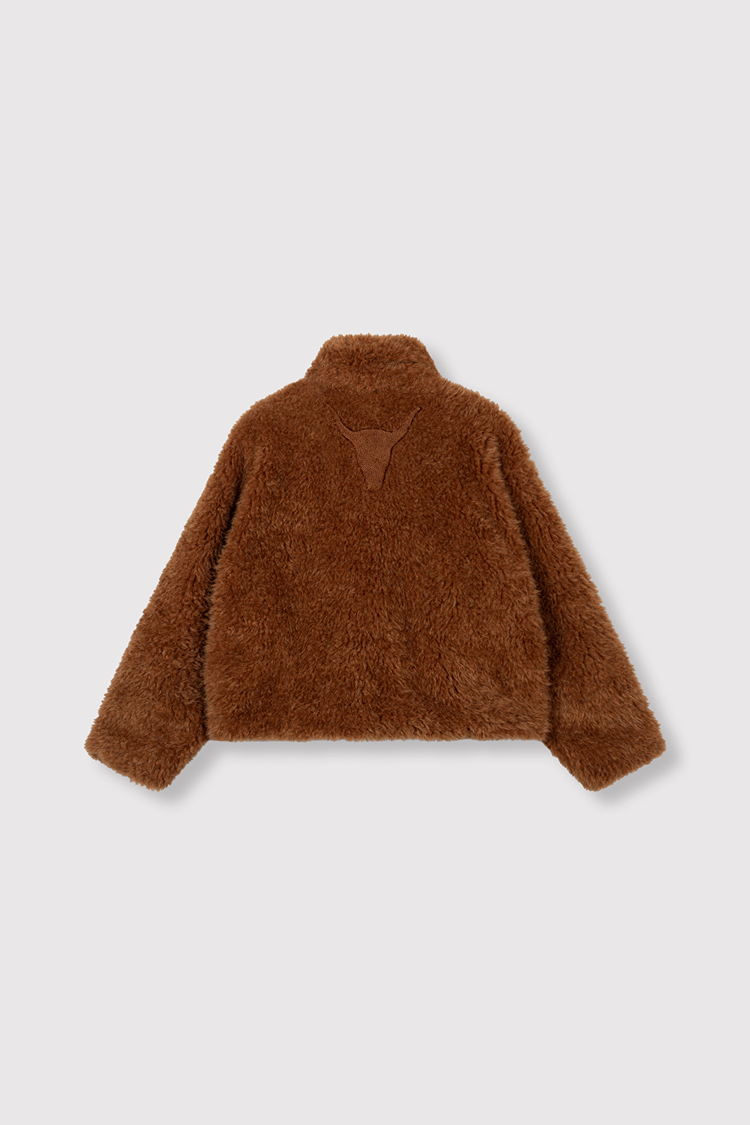 Alix the label Woven Curly Faux Fur Coat - Cognac