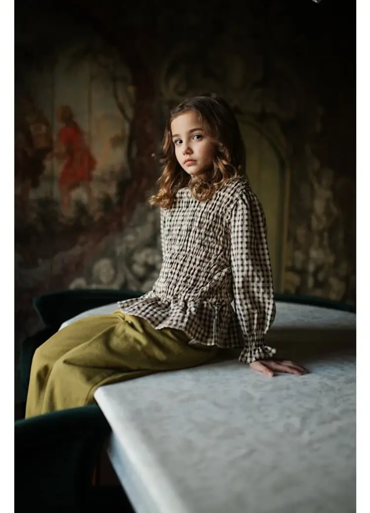 Petit Blush Flow Blouse - Check Beige/Blue