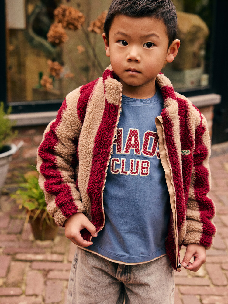Daily7 Teddy Jacket Striped - Rythmic Red