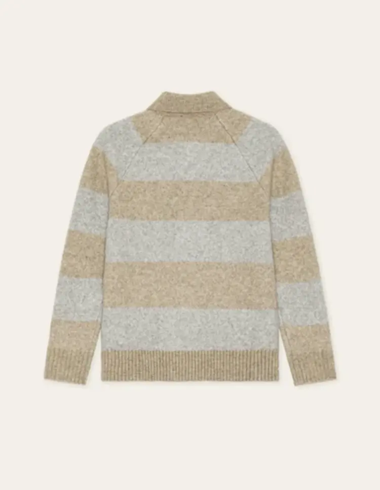 Les Deux Striped Knitted Polo - Light Sand Melange