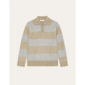 Les Deux Striped Knitted Polo - Light Sand Melange