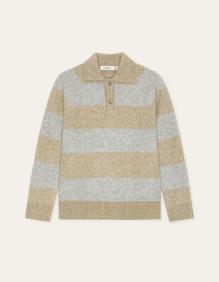 Les Deux Striped Knitted Polo - Light Sand Melange