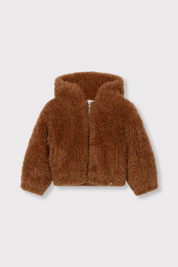 Alix the label Kids WovenFur Coat - Cognac