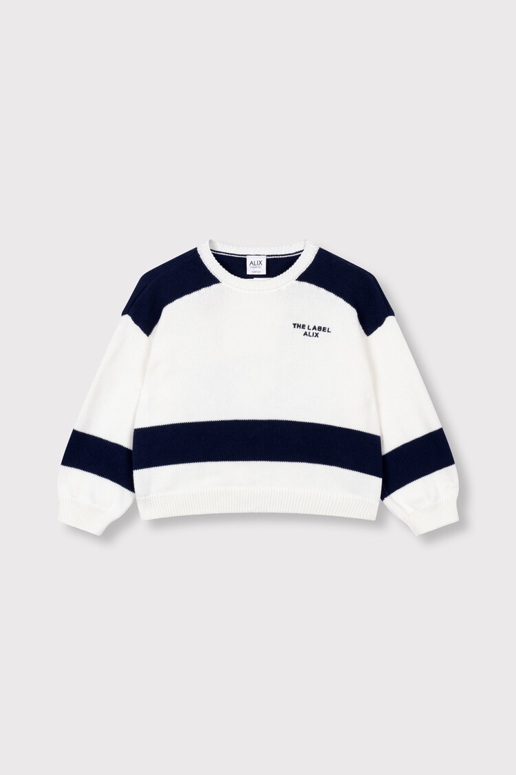 Alix the label Kids Knitted Stripe Pullover - Cream