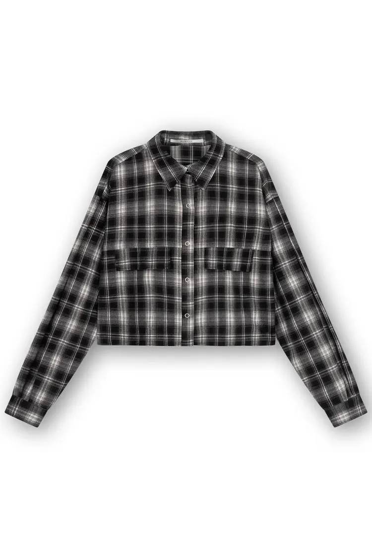 Homage Cropped Oversized Checks Blouse - Black Mix