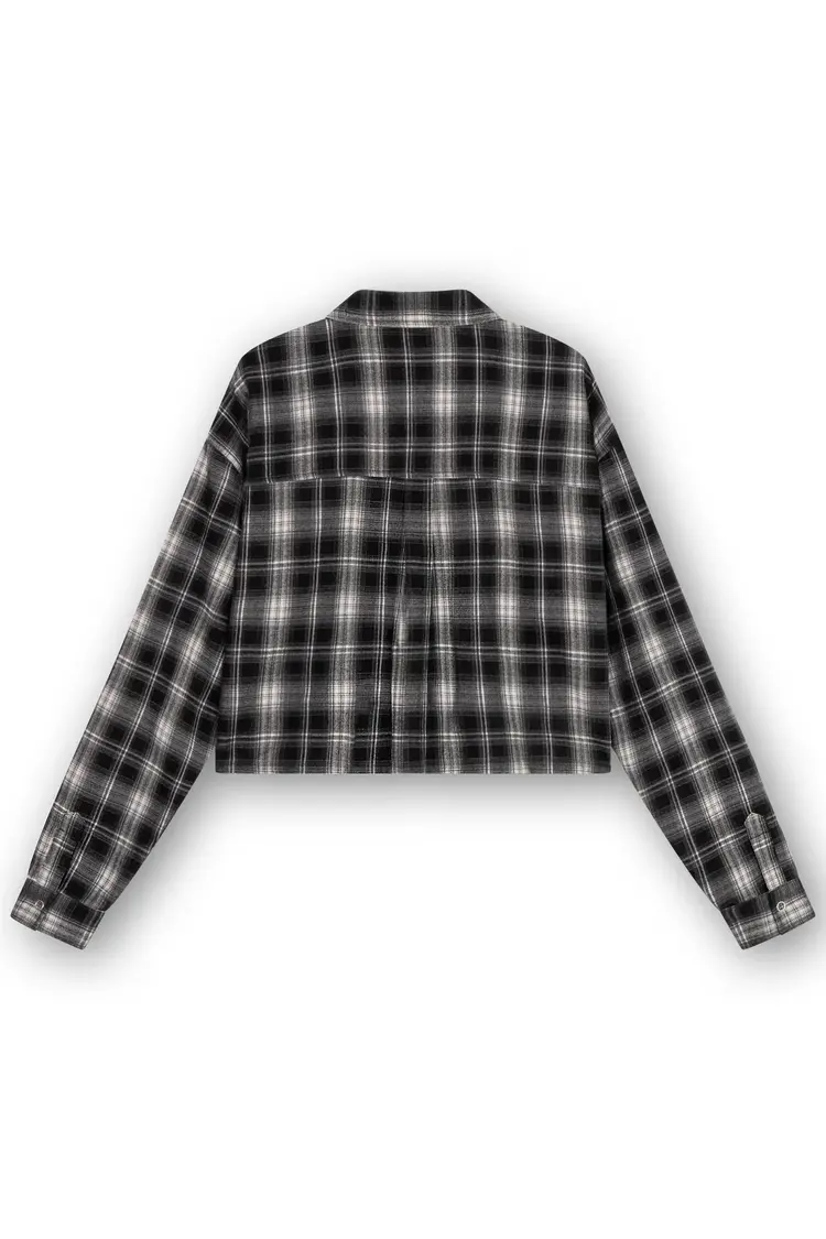 Homage Cropped Oversized Checks Blouse - Black Mix