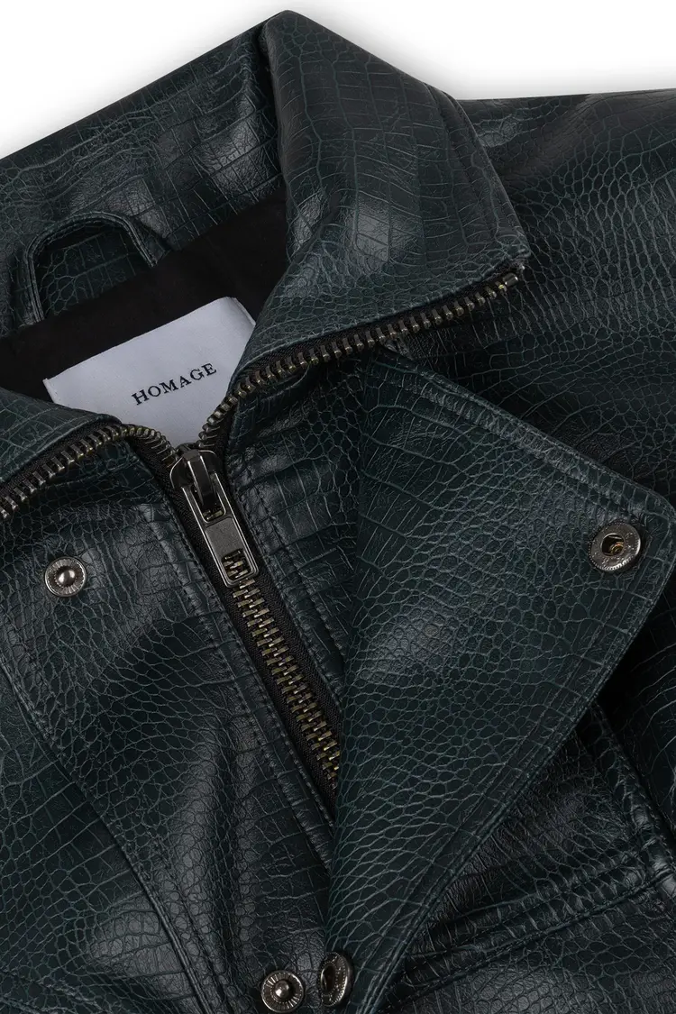 Homage Crocodile Bomber Jacket - Dark Petrol