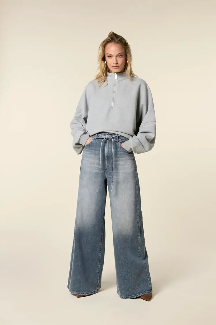 Homage Extra Wide Leg Jeans With Double Cords - Greyish Blue
