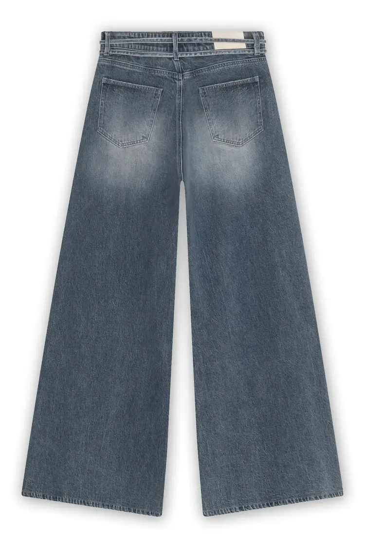 Homage Extra Wide Leg Jeans With Double Cords - Greyish Blue