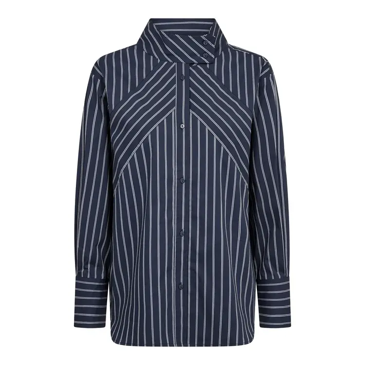 Co'Couture Somo Stripe Funnel Neck Shirt - Navy