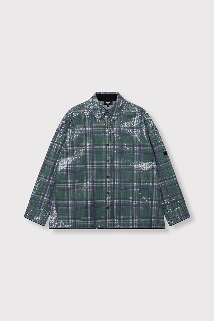 Alix the label Woven Sequins Check Blouse - Mid Green