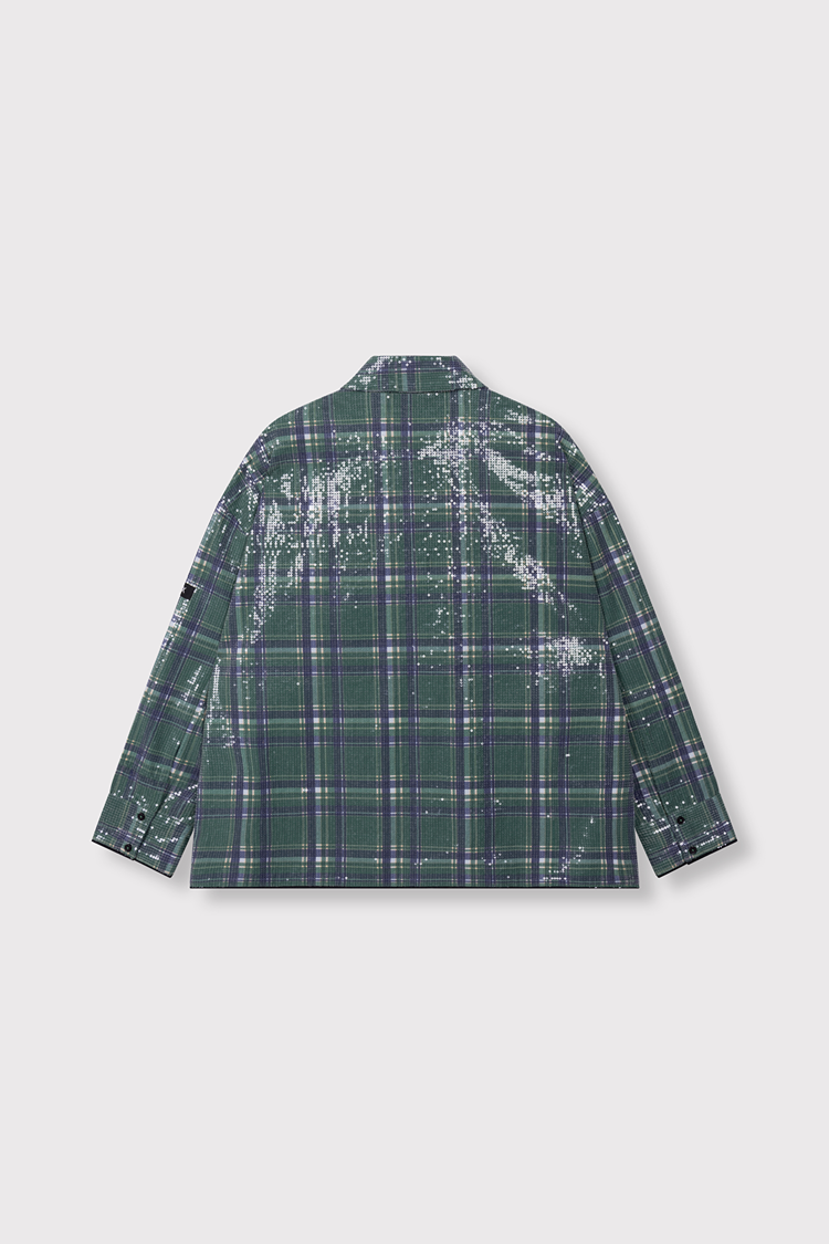 Alix the label Woven Sequins Check Blouse - Mid Green