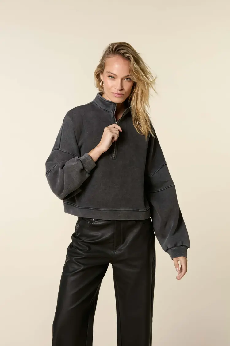 Homage High Neck Sweater With Zipper - Washed Antracite